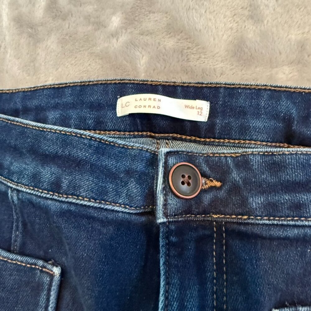 Lauren Conrad Dark Wash Wide Leg Denim Trousers Size 12 Stretchy Women’s - Picture 3 of 11